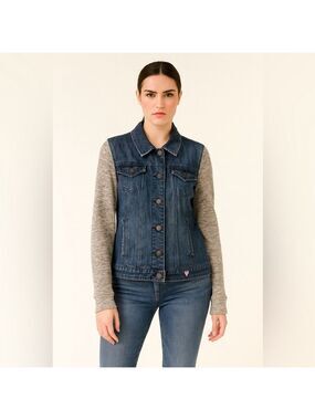 GUESS Denim & Knit Sleeve Jacket | Street Style Layer | XL